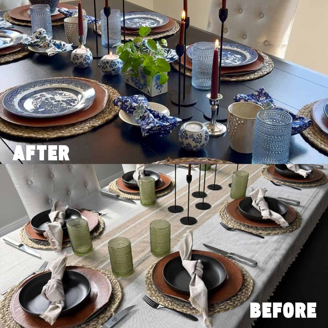 before/after tablescape for spring